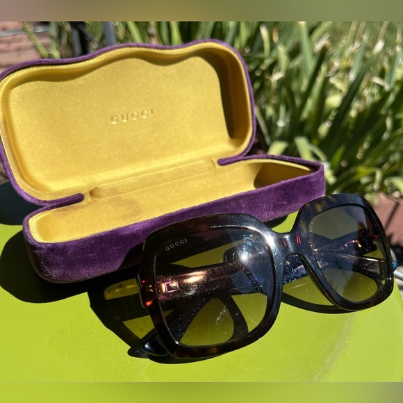 GUCCI Sunglasses Havana/Blue w/ Brown Gradient Lens 54mm - Picture 4 of 7